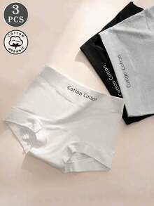 3 件套女士纯色高腰内裤，字母印花，运动，无缝，收腹，提拉，短裤 - 彩色 - 查看 2