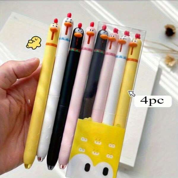 4 piezas de bolígrafos de punto de bola con forma de pollo bonita, bolígrafos de secado rápido para estudio, oficina, toma de notas, regalo creativo, bolígrafos neutrales adorables y divertidos con estilo de pollo estético, útiles escolares, de vuelta a la escuela