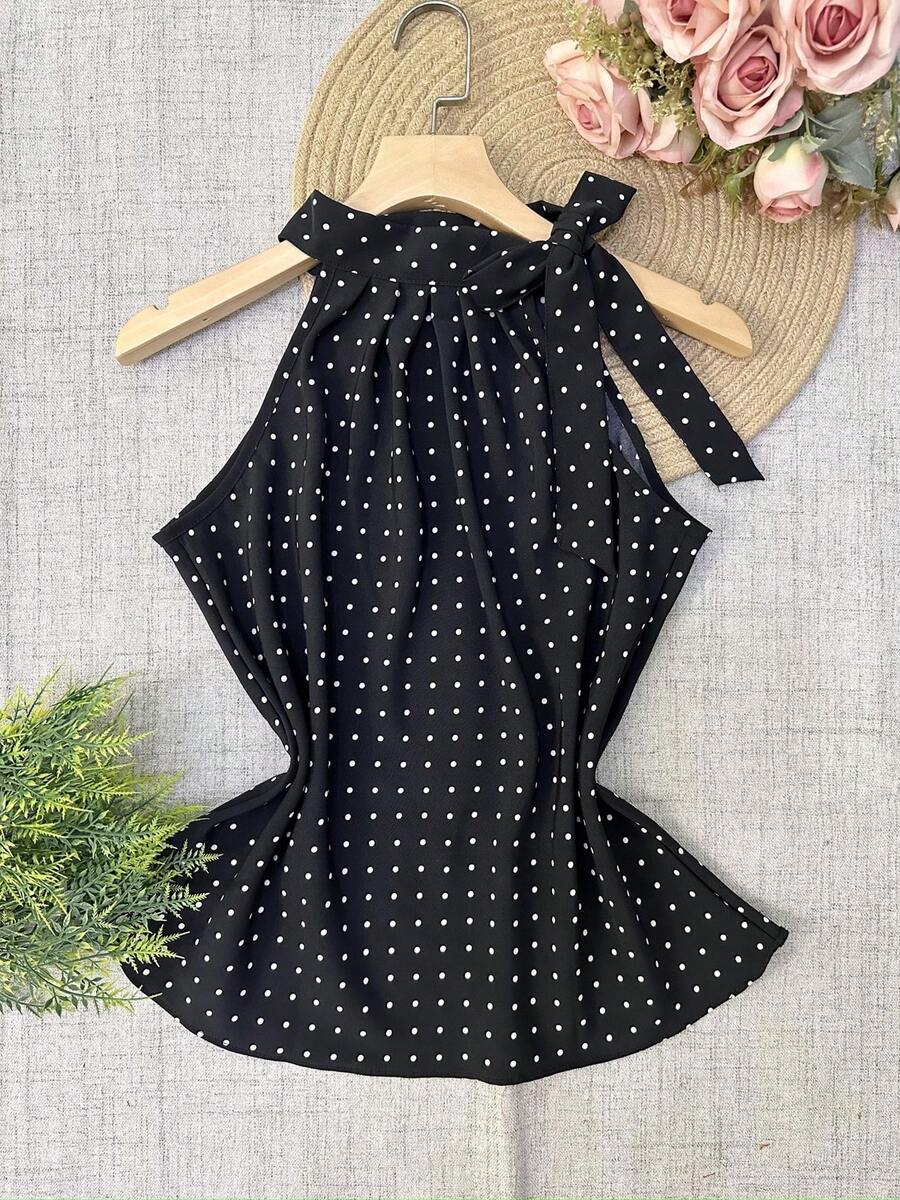 Polka Dot Tie Tank Top - đen - Xem 1