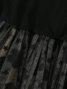 Vestido corto de manga corta de tul para niñas, verano - Negro - Ver 10