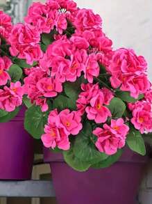 4/2pcs Artificial Shrubs Geraniums Realistic UV Protected Red Pink Begonia Flowers With Green Foliage For Indoor & Outdoor Decor, Perfect For Garden, Porch, Patio, Window Box, And Hanging Planter, Garden Decor , Christmas, Halloween, Thanksgiving, Valentine's,Maintenancefree Plants, Artificial Outdoor Flowers Shrubs