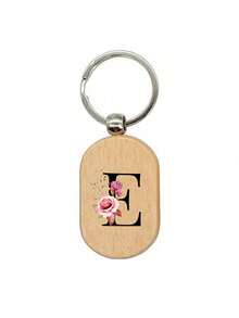 1个黑色字母A-Z花卉图案木质钥匙扣，首字母木质吊坠，创意小礼物，可雕刻，可作包包挂件、木质标签、钥匙扣、戒指、雕刻空白木板、DIY配件、返校礼物 - 杏色 - 查看 7