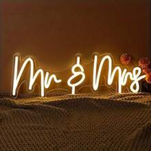 1 Pezzo Insegna Al Neon Mr & Mrs - Luminosità Regolabile, Luce Gialla Calda, Design Corsivo Moderno, Decorazione A Parete Alimentata USB Per Matrimoni, Anniversari, San Valentino, Camera Da Letto E Decorazione Per Feste