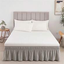 GREY 18inch Drop White Wrap Around Ruffle Bed Skirt Adjustable Elastic Dust Ruffles Easy Fit Platform Bed Framecor - Light Grey - View 10