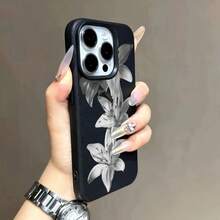 1pc TPU Material Elegant Lily Flower Pattern Phone Case Compatible With Apple/ Phones, International Version,  Not The Domestic Version - Black - View 5