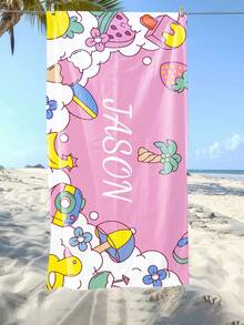 1pc Customized Text Printed Bath Towel, Beach Towel, Personalized Towel, Kids Towel, Pool Towel, Bathroom Towel, Holiday Gift, Beach Essential, Outdoor Travel