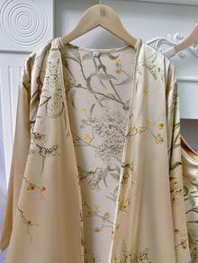 Pigiama stampato da donna color champagne, set da 4 pezzi, abito sottoveste, gonna, vestaglia, pantaloncini, accappatoio, kimono, abbigliamento da notte e abbigliamento per la casa. - Champagne - Visualizzare 6