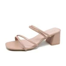 Sandalias de mujer con tacón cuadrado, elegantes pantuflas de verano, sandalias con cordones cruzados para mujer, sandalias de moda 2023