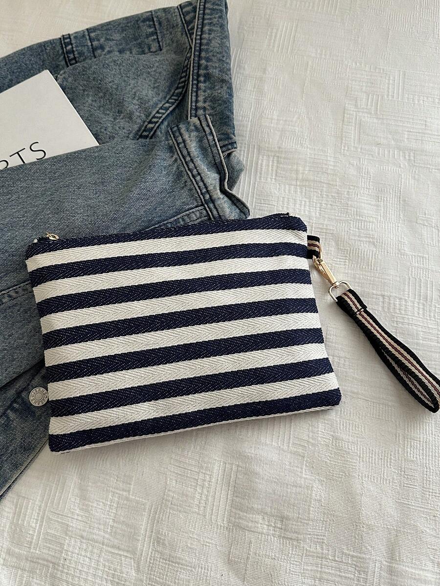 Casual Fashion Versatile Striped Zipper Women Clutch - Blue - View 1