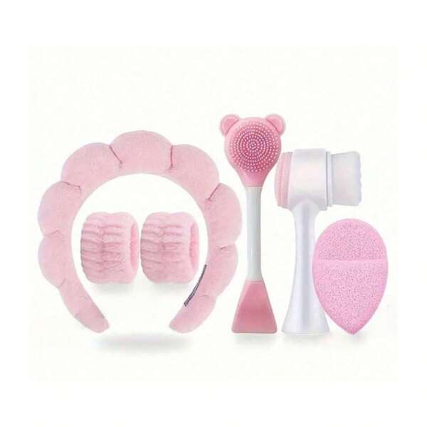 Conjunto de 5 faixas de cabeça para lavar o rosto, esponja para maquiagem, cuidados com a pele, faixa de cabeça de tecido felpudo, bolha macia, faixa de cabelo para mulheres e meninas, acolchoada e antiderrapante, acessório para cabelo grosso, volta às aulas