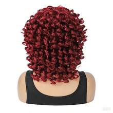 Synthetic Heat Resistant Wig Bouncy Full Curly Wig With Bangs 14 Inch BUG Chemical Fiber Wig With Bangs Daily Used Easy To Wear Beginner Friendly Big Bouncy Fluff Curly Wig - 酒紅色 - 查看 8