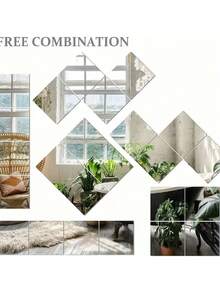 2/4/8/10 Pieces Mirror Wall Stickers, Connectable, Full Body Mirror, Suitable For Bedroom, Home Gym, Bathroom, Restroom. - White - View 6