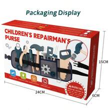 Kids Pretend Play Wood Repair Tool Belt Set, Includes Nut, Hammer, Screwdriver, Saw, Wrench - Children's Birthday Gift