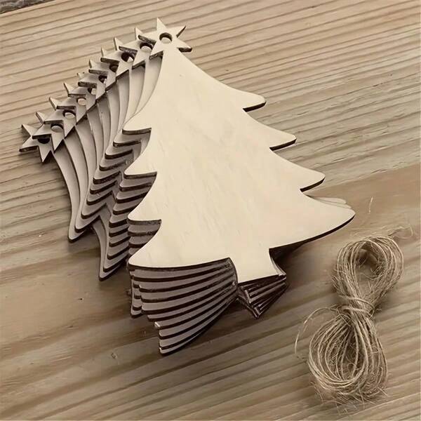 4 pezzi Decorazioni natalizie in legno moderno a forma di albero di Natale, sagome di legno non finite per dipingere, decorazioni natalizie per la casa, decorazioni da appendere per la cima dell'albero, senza utilizzo di elettricità, tema floreale natalizio