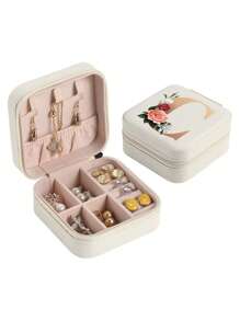 1pc Mini Floral Alphabet Jewelry Storage Box, A-Z Gold Letters, Portable Zipper Travel Jewelry Storage Box, Gift Box For Women, Multi-Function Jewelry Display Stand For Rings, Pendants, Earrings, Necklaces, Etc. - Suitable For Women, Mother, Girlfriend, Valentine's Day Gift Box.