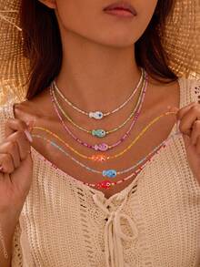 1 chiếc vòng cổ trang trí hình cá phong cách Bohemian dành cho nữ - Vòng cổ hạt cườm - Xem 1
