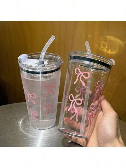 1 st rosetttryckt genomskinlig plastmugg, avslappnad vattenflaska för vardagsbruk