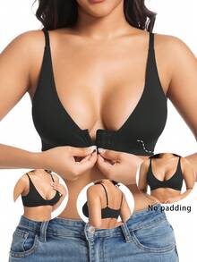 1pc Front Closure Seamless Quick Dry Washable Wireless Sexy Women Lingerie Bra, Suitable For Spring/Summer/Autumn Outerwear - Black - View 1