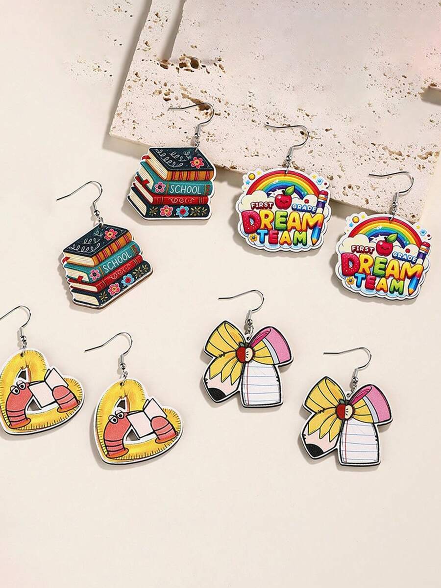 2pcs Cute Acrylic Heart Pencil Earrings, Back To School, Teacher's Day Gift