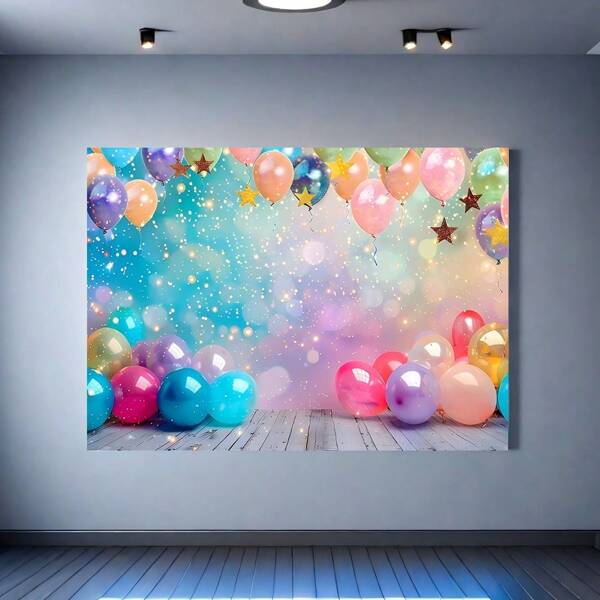 1pc, Multi-Functional Birthday Party Background: Colorful Balloons And Sparkling Stars Design, Polyester Material Photography Background, Perfect For Celebrating And Baptizing Birthdays