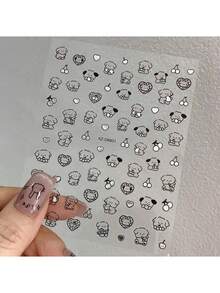 1 件黑猫狗卡通可爱美甲贴纸卡哇伊小狗涂鸦动物美甲贴花 DIY 线条小狗蝴蝶结设计贴花 DIY 线条小狗蝴蝶结设计贴花美甲装饰 - 彩色 - 查看 14