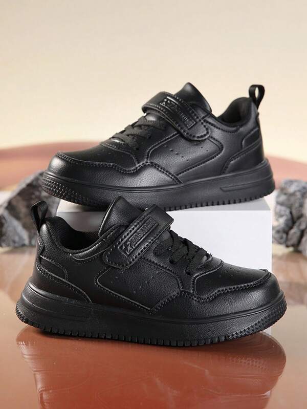 1 par de zapatillas de skate para adolescentes, zapatos deportivos casuales para volver a la escuela, suelas de EVA ligeras y antideslizantes, parte superior de cuero de PU fácil de mantener