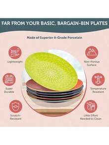 Mismatched Colorful Dinnerware Set Of 6 - Fun Decorative Cute Boho Kitchen Dishes - Zero Lead & Cadmium - 10.5 Inch Diametersummer - 8.5 Inch - View 5