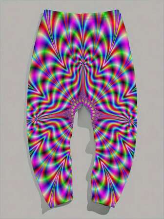 Men's Summer Fashion Retro 3D Printing Drawstring Casual Loose Fit Beach Pants, Streetwear Hiphop Style, For Rave