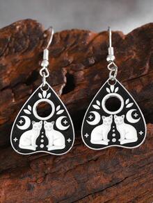 1 对可爱金属水滴月亮猫吊坠耳环，适合女士 - 彩色 - 查看 3