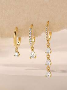 1/3 peças Brincos de Botão e Argola Huugie com Zircônia Cúbica Banhados a Ouro 18K, Brincos Empilháveis Antialérgicos, Conjunto de Brincos Fofos Para Presente de Mulheres e Meninas