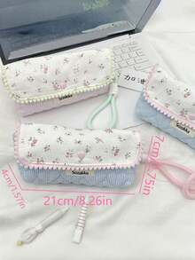 1 件韩式碎花图案多功能文具袋，大容量学生铅笔盒，化妆刷收纳袋，返校，学校用品，铅笔袋，书包 - 彩色 - 查看 6