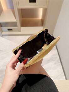 1pc Asymmetrical Shaped Luxury Evening Bag, Romantic Wedding Clutch, Formal Party Handbag With Chain Strap, Bridal Purse For Spring/Summer Formal Gowns - Gold - View 4