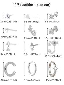 12 件/套耳环套装女士镀金耳环锆石耳钉耳环圈形耳环套装女士迷人珠宝配饰