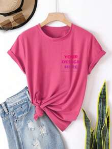 Customized Women's T-Shirt Add Your Photo Personalized Printed Short Sleeve Top Custom Graphic Straight Shoulder T-Shirt For Sports Slogan Oversized Streetwear - Hot Pink - View 2
