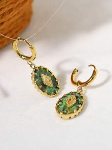 LOS PENDIENTES ANTAARA Pendientes de acero de titanio con piedra natural de pino, que no se desvanecen, de moda exclusiva, con un alto sentido de lujo ligero