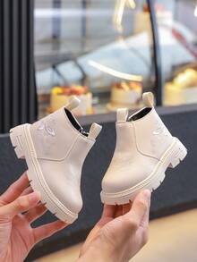 1 双儿童秋冬新款侧拉链刺绣靴，时尚百搭女童刺绣户外防滑靴 - 米色 - 查看 7
