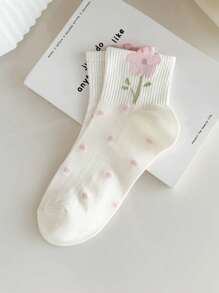 5 pares de calcetines cortos de niña en blanco y rosa con bordado floral y de lazo, que absorben la humedad y son cómodos hasta el tobillo, adecuados para usar a diario en primavera y verano