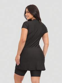 Women's Fitness Set Evangelical Fashion With Pocket Workout Clothes Dress+Shorts - màu đen - Xem 2
