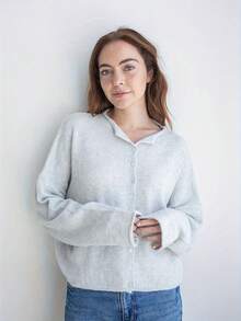 European And American Versatile Soft Knitted Cardigan Women's Retro Button Sweater Knitted Jacket Ins Style - 淺灰色 - 查看 4