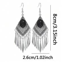 TopHanqi 1 Pair Bohemian Geometric Turquoise Imitation Tassel Drop Earrings, Versatile For Women Everyday/Party/Work, Gift, All Season