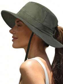1pc Outdoor Flat Brim Sun Hat, Water Resistant, Ponytail Hole - A - View 20