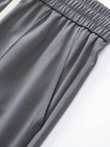 Men's Solid Color Loose-Fit Ice Silk Pants, Classic Straight-Leg Casual Pants With Drawstring Waist For Daily Wear