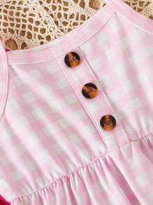 3pcs/Set Baby Girls Floral Printed Spaghetti Strap Dress + Solid Color Button Strap Dress + Plaid Print Button Patchwork Strap Dress