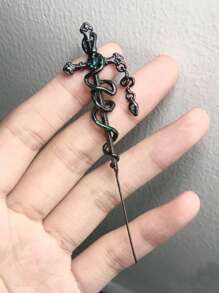 1pc Women's Unique Creative Snake Enameled Earrings, Rhinestone Cross Earrings, Snake Wrapped Sword Earring Decor, Y2K Style