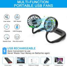Ventilador de verano portátil, ventilador refrigerado, ventilador de cuello con manos libres, ventilador colgante recargable por USB de 1200 mAh, mini ventilador deportivo con 3 velocidades ajustables, ventilador doble para el hogar y la oficina