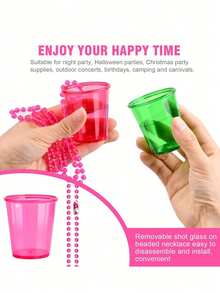 6 Pcs Shot Glass On Beaded Necklaces Plastic Shot Shot Necklace Cups Party Necklaces Shot Glass For Birthday Wedding Christmas Party Supplies, 6 Colors, Back To School - Multicolor - View 4