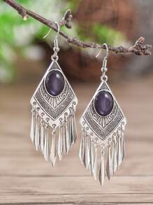 TopHanqi 1 Pair Bohemian Geometric Turquoise Imitation Tassel Drop Earrings, Versatile For Women Everyday/Party/Work, Gift, All Season