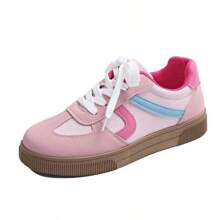 1 par de zapatos deportivos ligeros de estilo universitario asimétrico/asimétrico de tela con diseño de dibujos animados, adecuados para la universidad, vacaciones y todas las temporadas