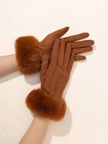 1 Pair Solid Color Casual Elegant Polyester Touchscreen Full Finger Gloves, Warm Thermal Lined, Cute For Students, Cycling, Adults, Outdoor, Winter