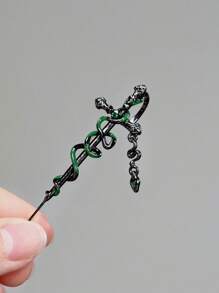 1pc Women's Unique Creative Snake Enameled Earrings, Rhinestone Cross Earrings, Snake Wrapped Sword Earring Decor, Y2K Style